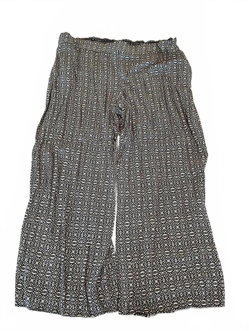 Ava & Viv Women's Black and White Patterned Wide Leg Pants Size XL